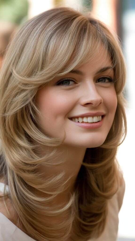Classic Feathered Layers With Side-Swept Bangs