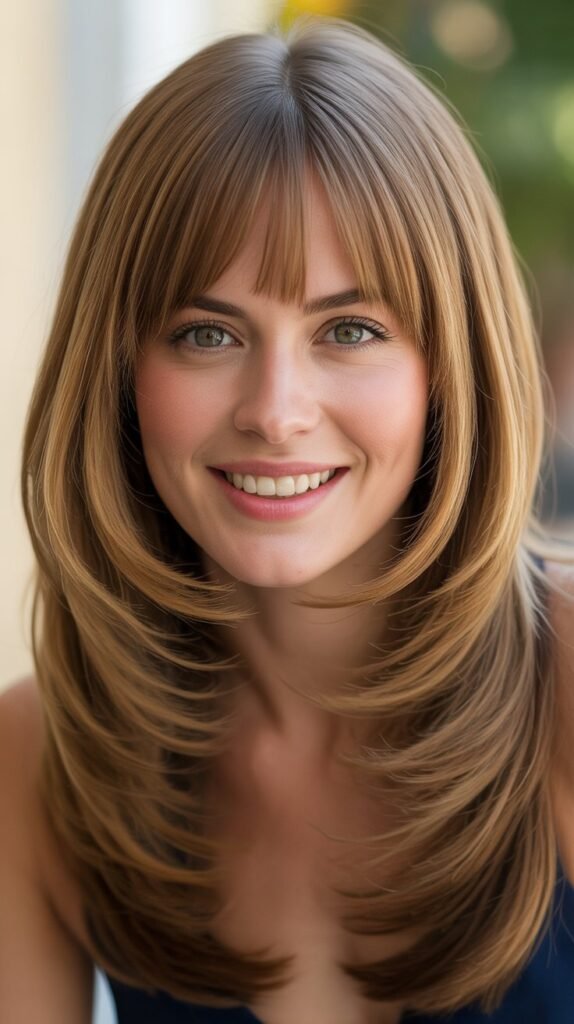  Smooth Layers With Center-Parted Bangs