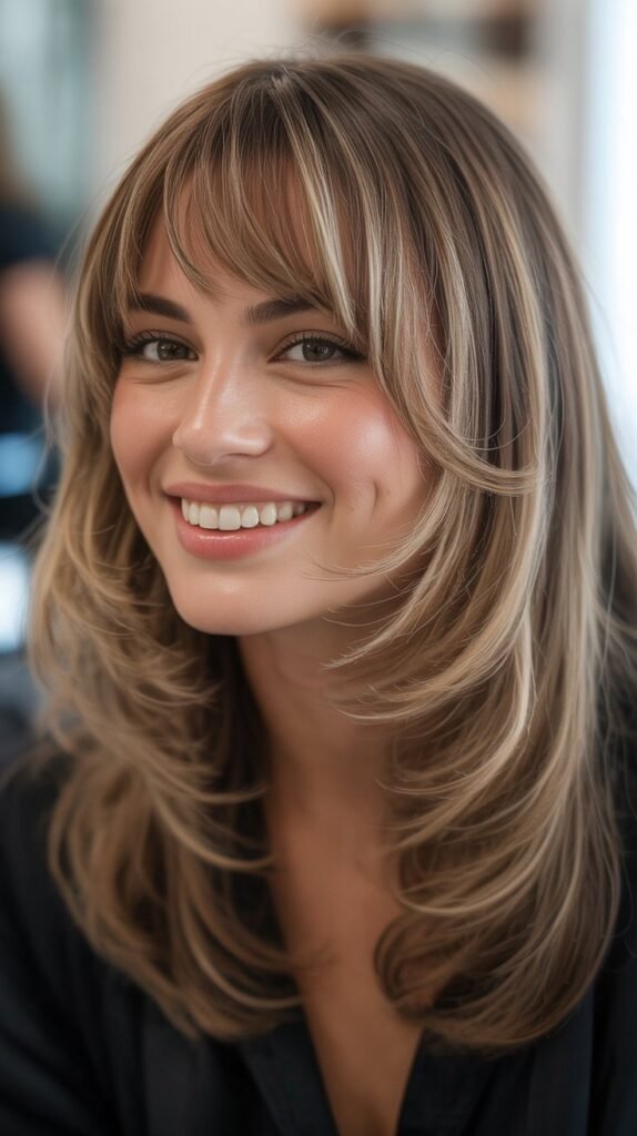 Face-Framing Layers With Brow-Skimming Bangs