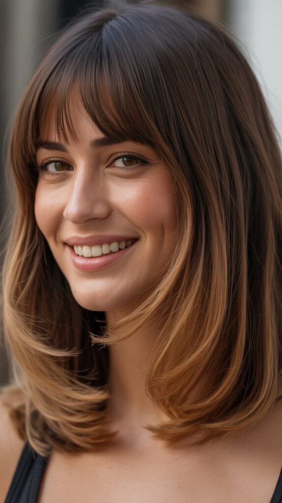 Medium Hair with Curtain Bangs and Ombre