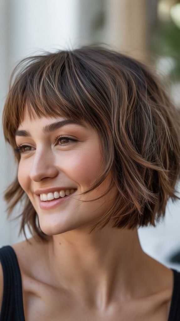 Textured Choppy Bob with Curtain Bangs