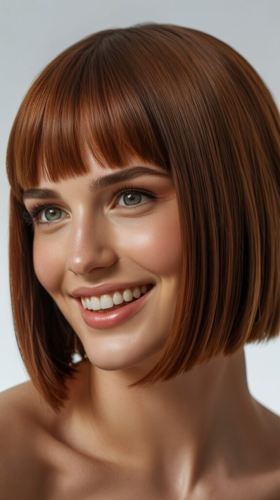 Sleek Bob with Brow-Skimming Bangs