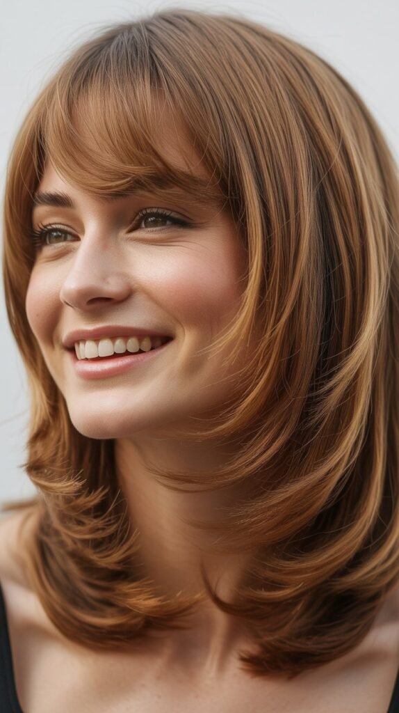 Side-Swept Bangs with Layered Medium Hair