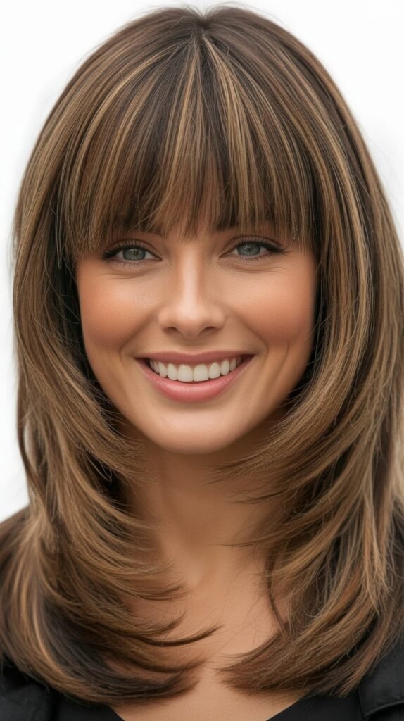 Dimensional Layers With Blunt Bangs