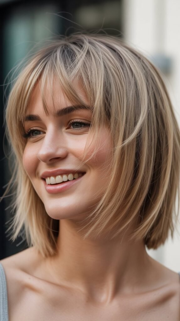 Choppy Lob with Piecey Bangs