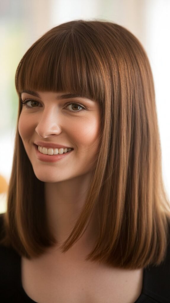 Classic Curtain Bangs with Straight Medium Hair