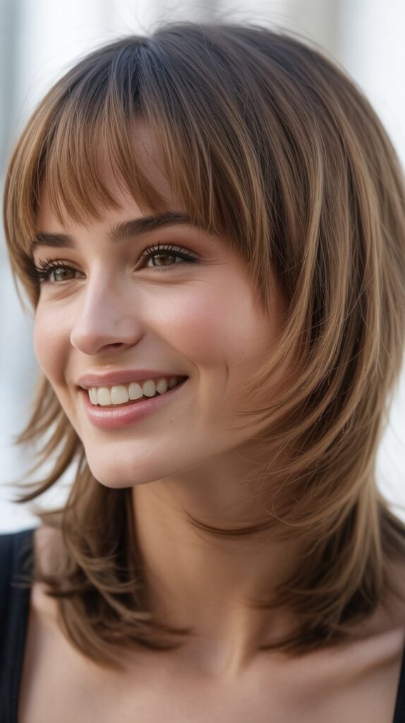 Tapered Layers With Rounded Bangs