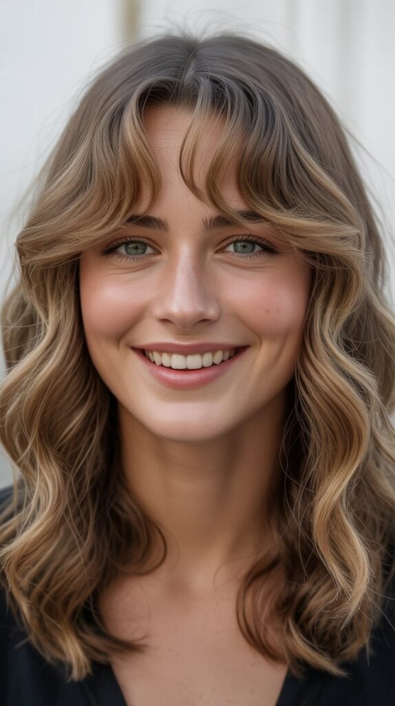 Wavy Medium Hair with Curtain Bangs
