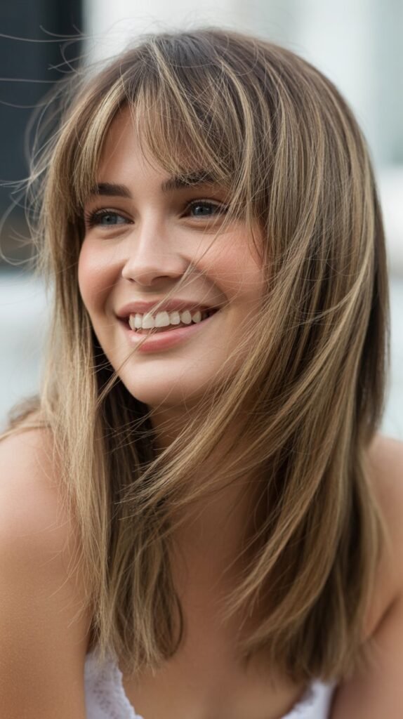 Textured Curtain Bangs with Lived-In Layers