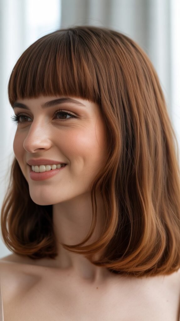 Classic Blunt Bangs with Shoulder-Length Hair