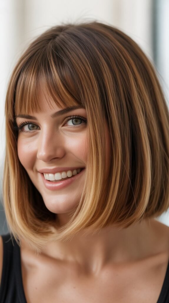 Balayage Bob with Side Bangs