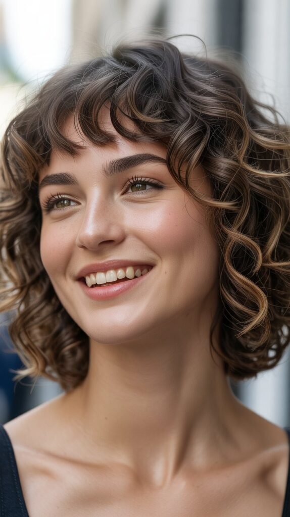 Curly Bob with Full Bangs
