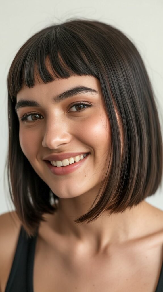 Rounded Micro Bangs with Blunt Lob