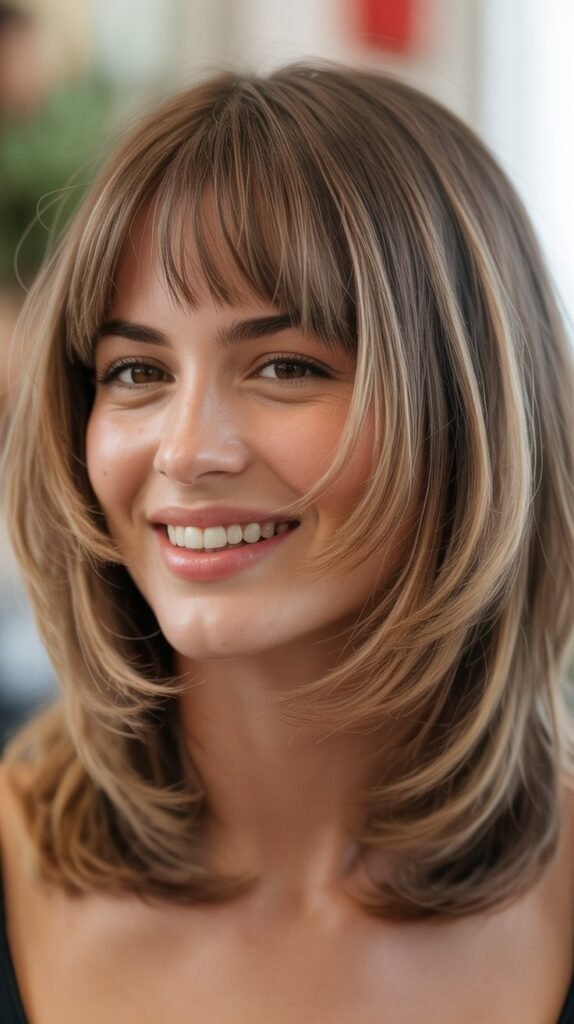 Curtain Bangs with Layered Lob