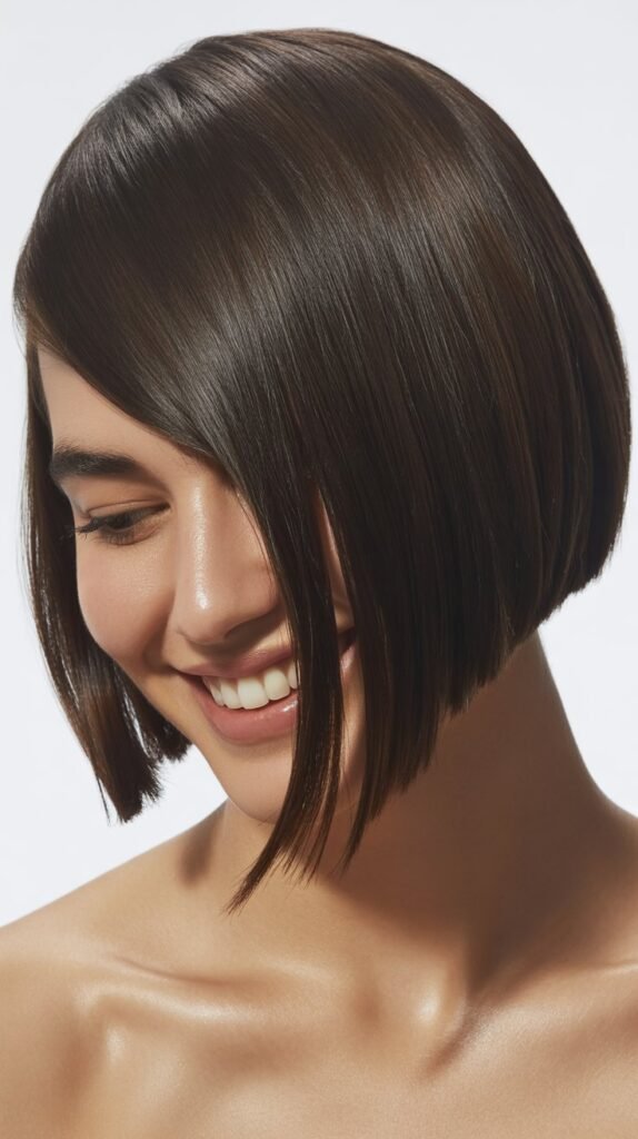 Sleek Asymmetrical Bob with Side-Swept Bangs