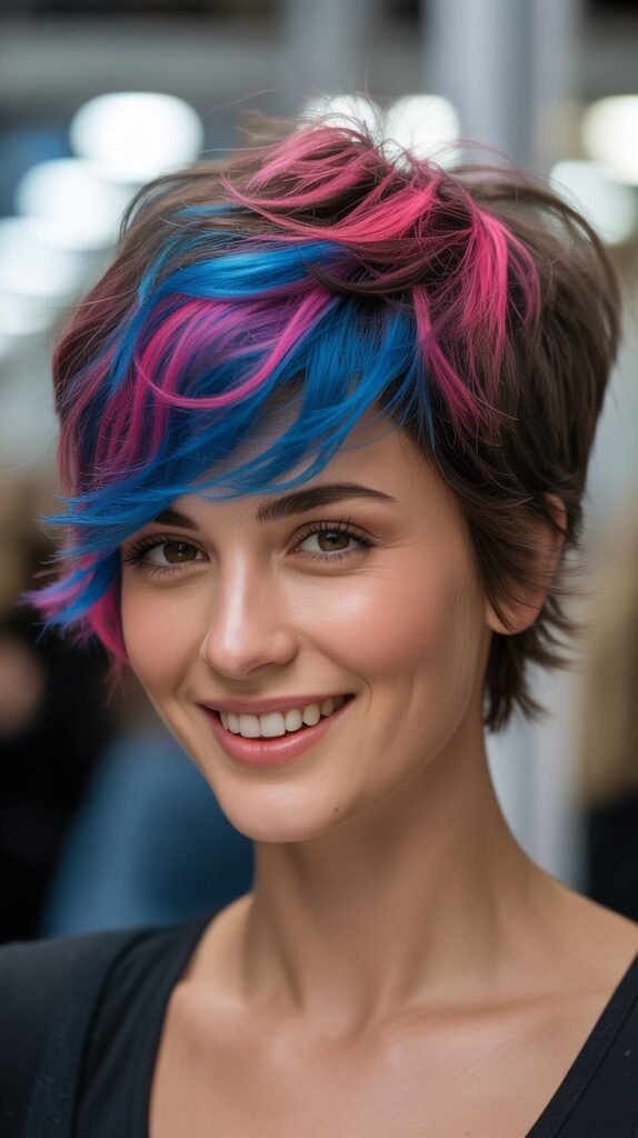  Shaggy Pixie with Neon Highlights