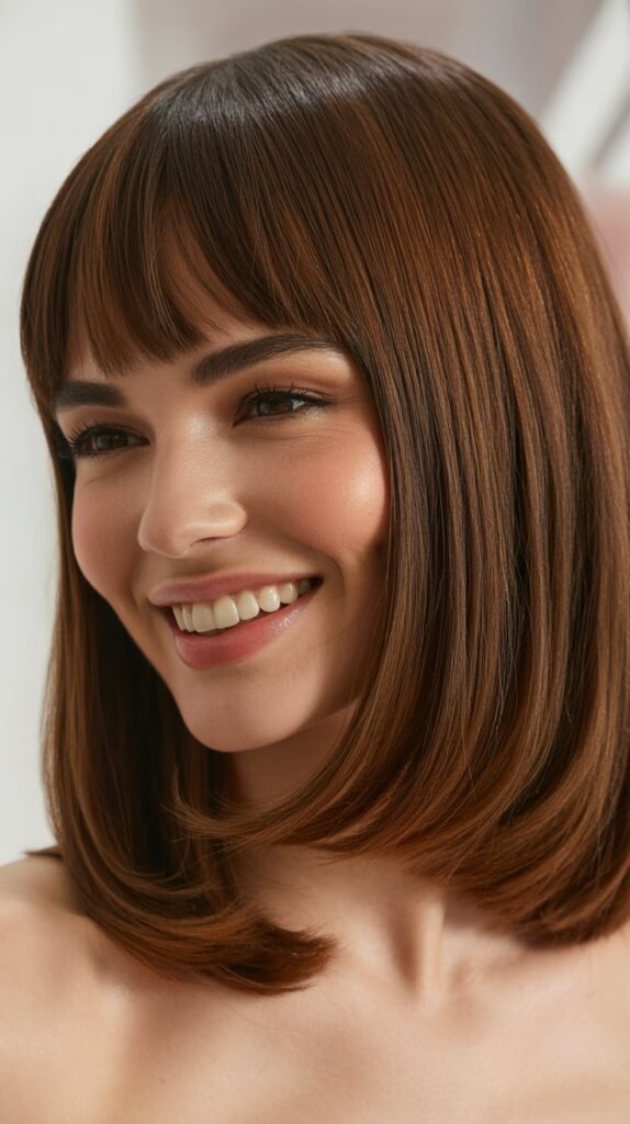 Side-Parted Bangs with Sleek Midi Cut