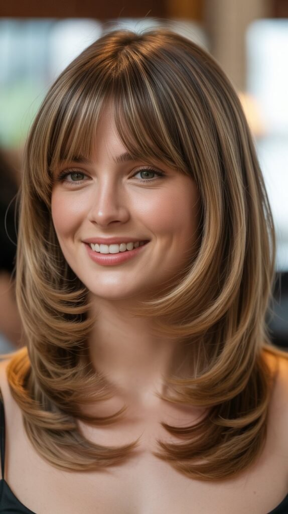 Classic Curtain Bangs with Shoulder-Length Layers