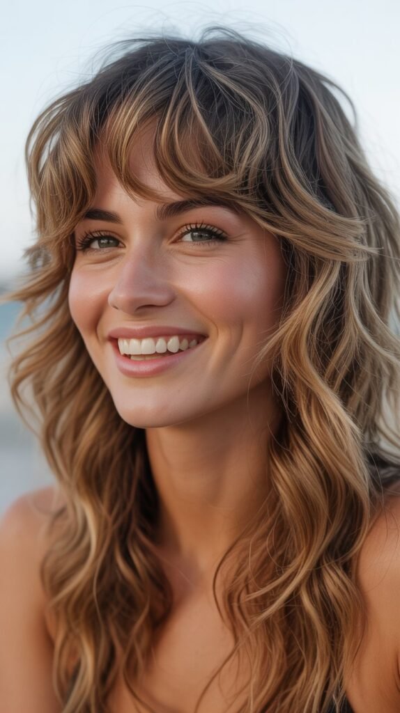 Piecey Textured Bangs with Beachy Waves