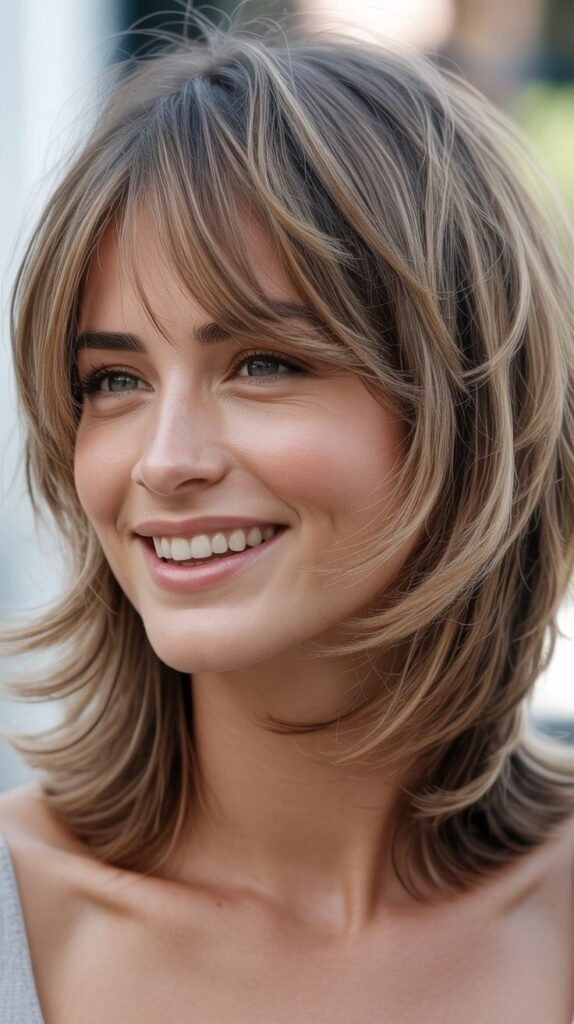 Layered Medium Cut with Wispy Fringe