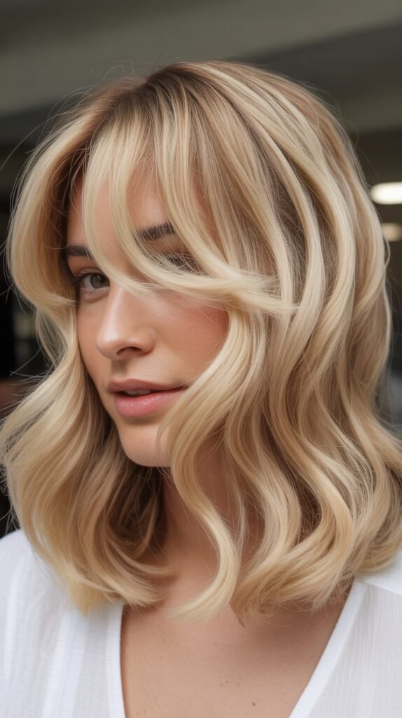 Blonde with Curtain Bangs and Undone Texture