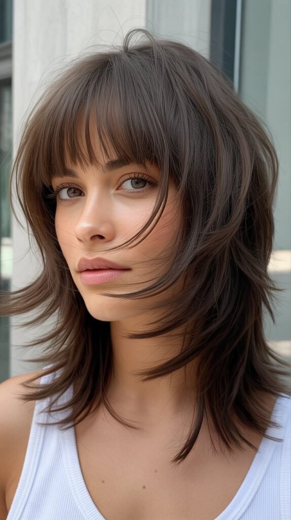  Choppy Midi Shag with Blunt Bangs