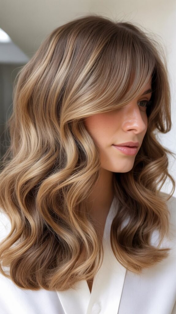 Side-Angled Bangs With Cascading Waves
