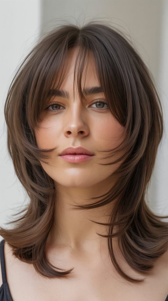 Wispy Curtain Bangs with Shaggy Layers