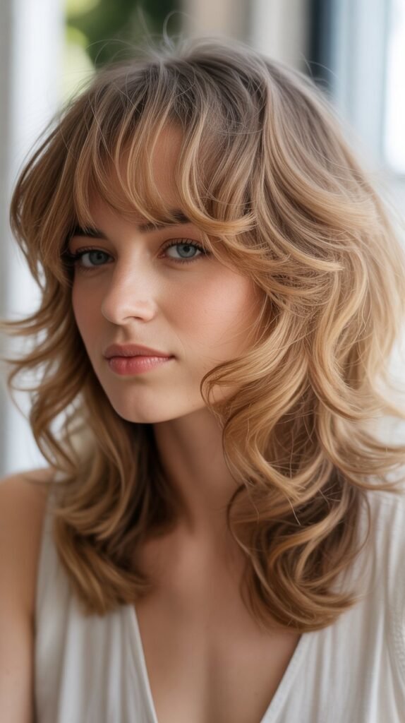 Soft Romantic Shag With Bottleneck Bangs
