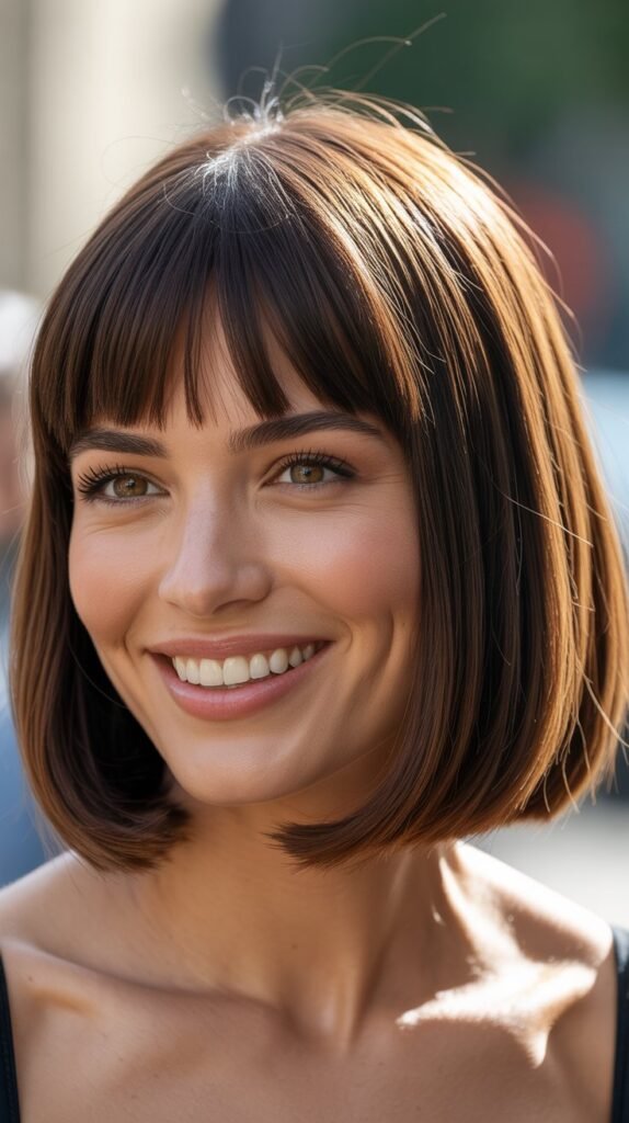 Sleek Lob with Full Bangs
