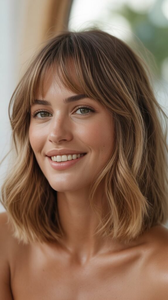 Tousled Lob with Curtain Bangs