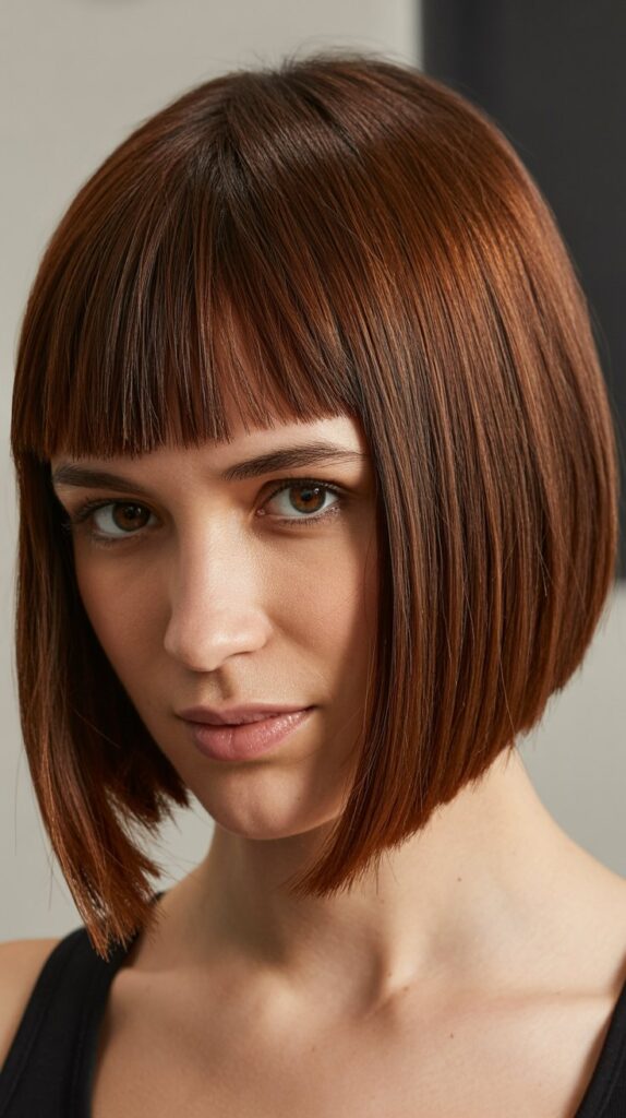 36 Stunning French Bob Haircuts With Bangs for Instant Fashion Edge 18 Stacked French Bob With Edgy Bangs