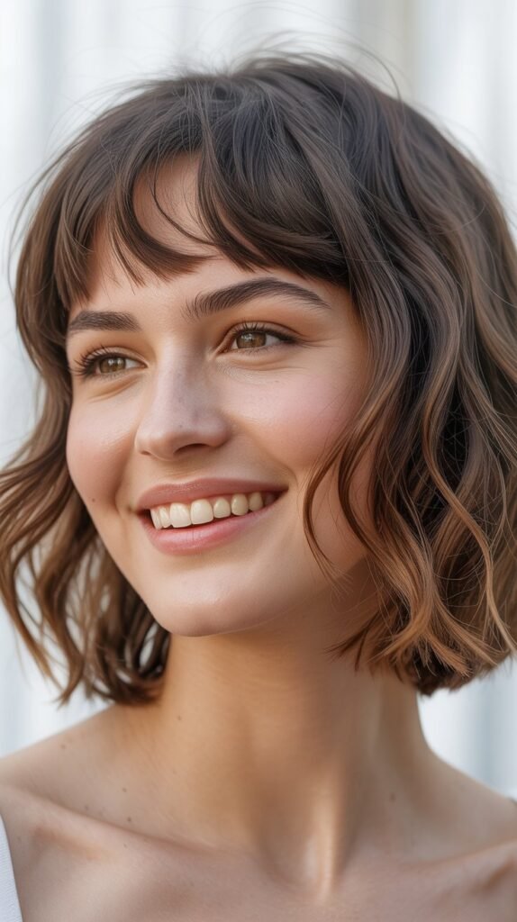 Natural Textured Bob with Baby Bangs