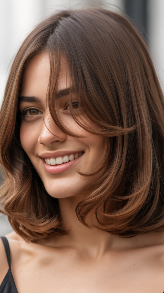 Curtain Bangs with Wavy Layers