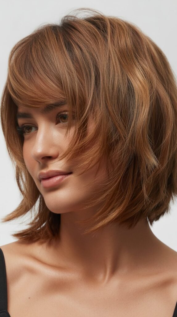 Wispy Side-Swept Bangs with Shaggy Bob