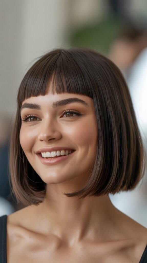  Blunt Lob with Baby Bangs