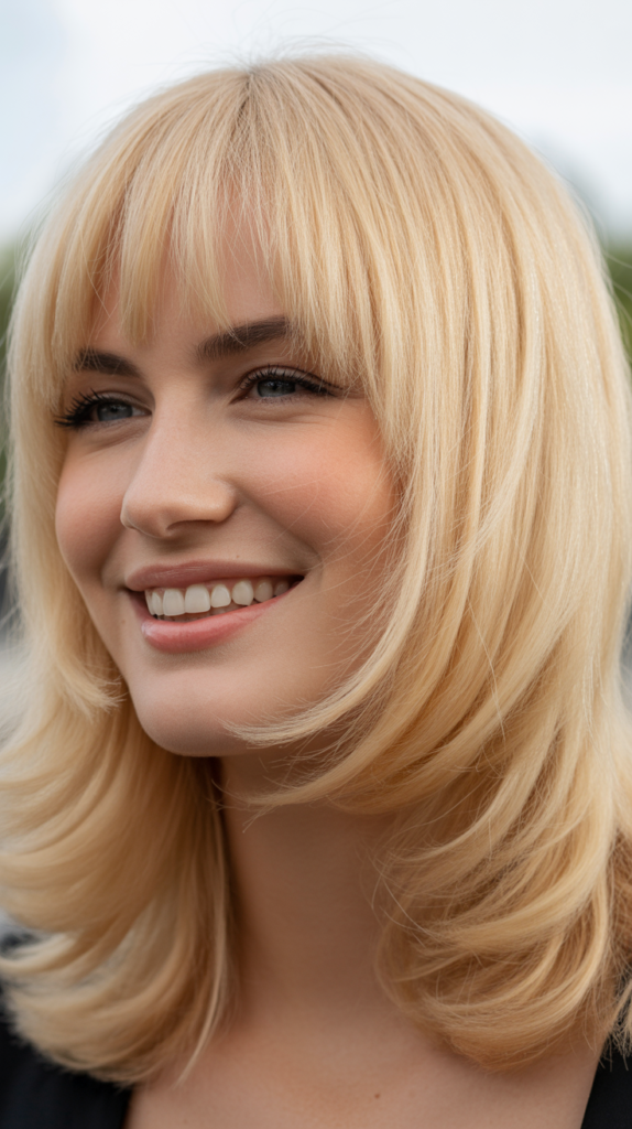 Arched Bangs with Layered Blonde Shag