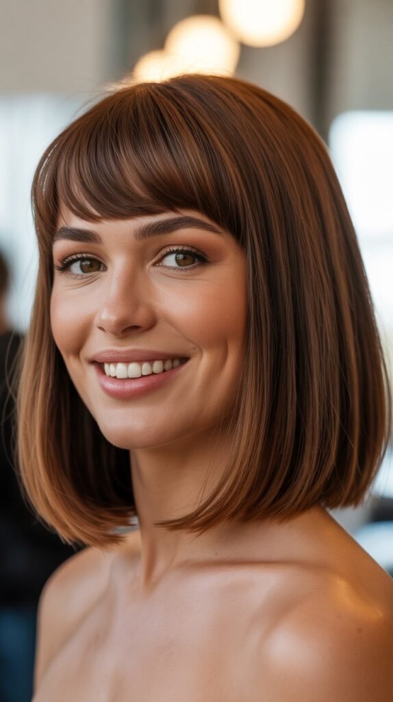  Blunt Lob with Side-Swept Bangs