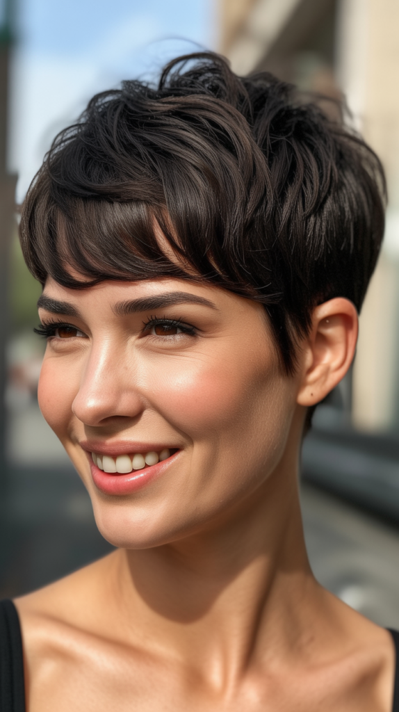 Bold Very Short Dark Brown Pixie Haircuts