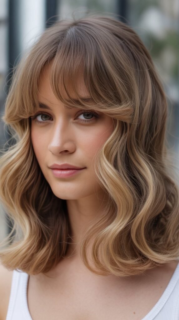 Classic Curtain Bangs with Beachy Waves