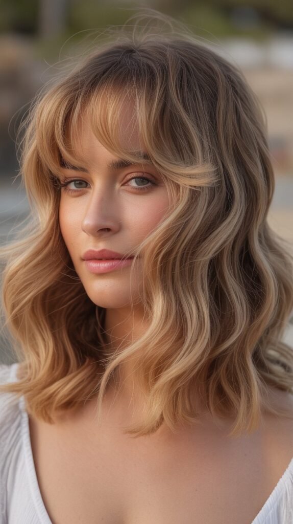 Beach Waves with Bardot Bangs