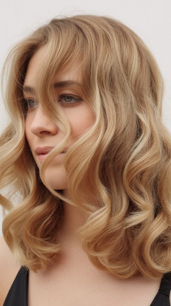 Loose Curls with Curved Bangs