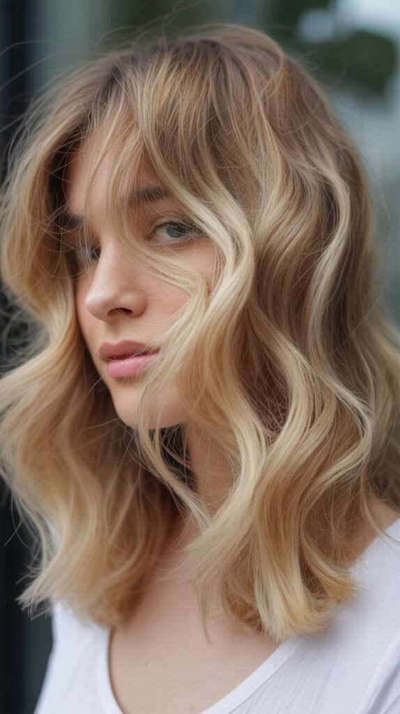 Messy Waves with Grown-Out Bangs