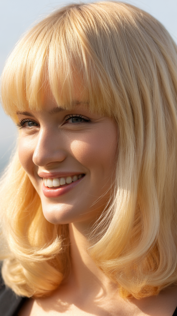 Full Heavy Fringe with Straight Blonde Length
