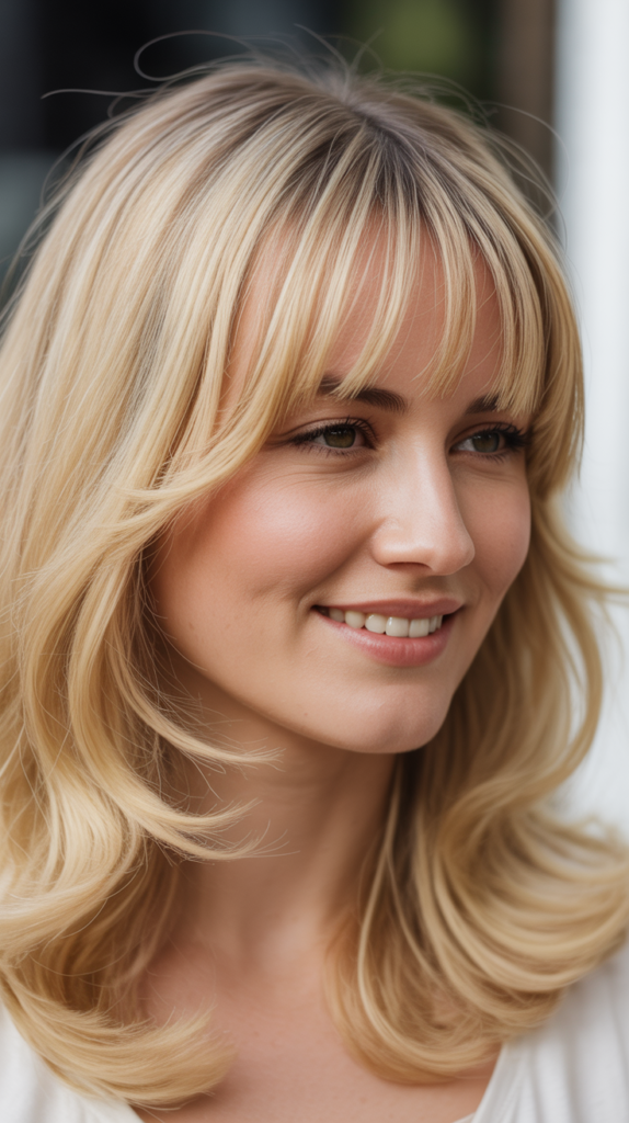  Swooping Bangs with Layered Blonde Locks