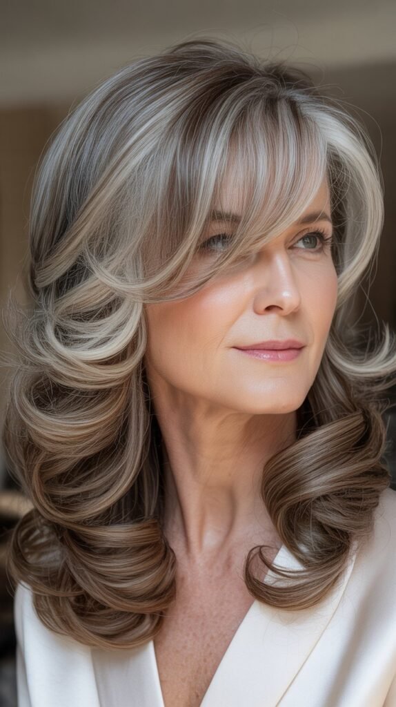 Long Sweeping Bangs with Layered Curls