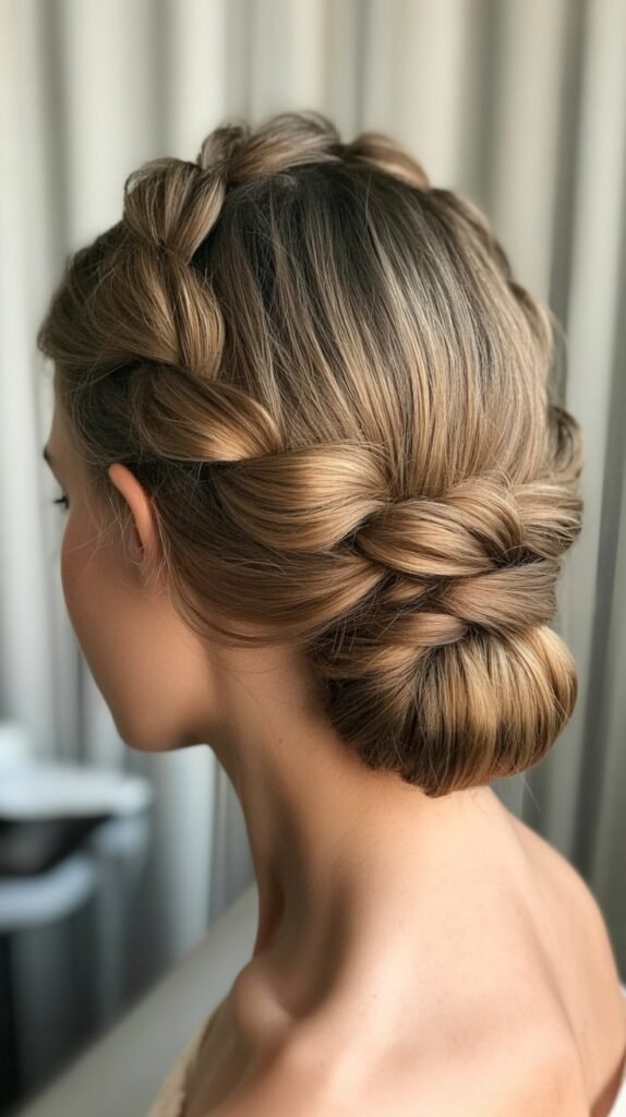 Elegant Twisted Crown with Low Bun