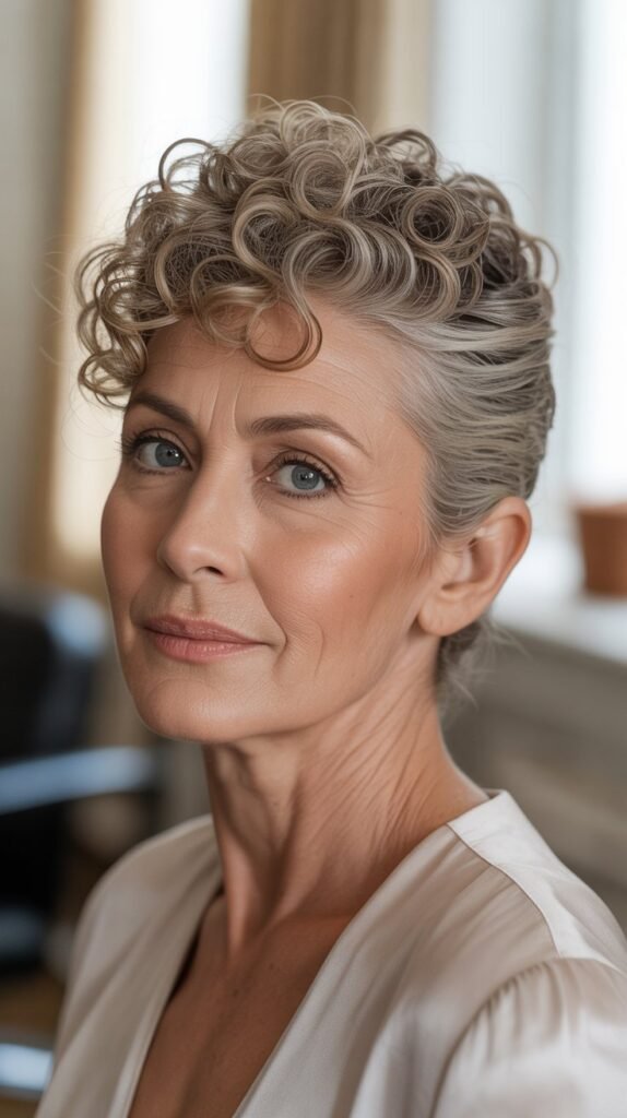 Curly Crown with Sleek Sides