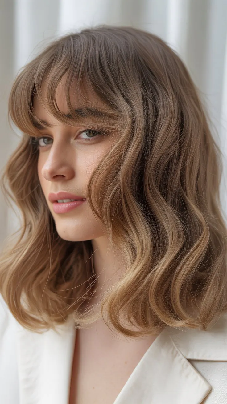 Effortlessly Chic Wavy Medium Hairstyles With Bangs