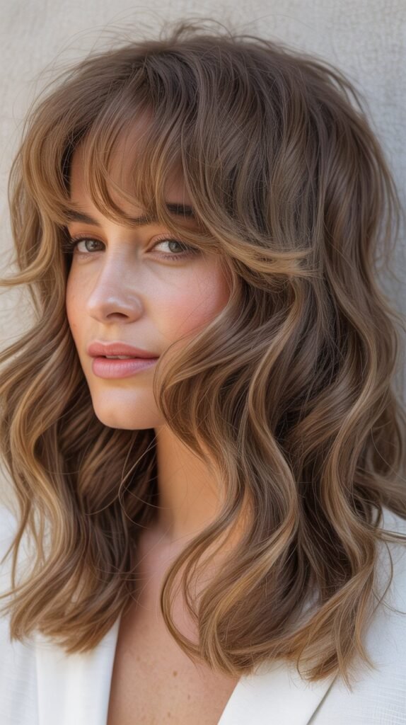 Textured Curtain Bangs With Beachy Waves